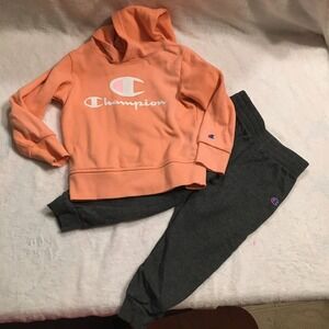 Champion Tracksuit Set Kids Orange Hoodie Gray Joggers‎ Excellent  Fleece 4